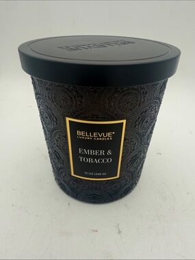 12 oz Bellevue Luxury Candle in the Ember & Tobacco scent 2 wick candle unlit